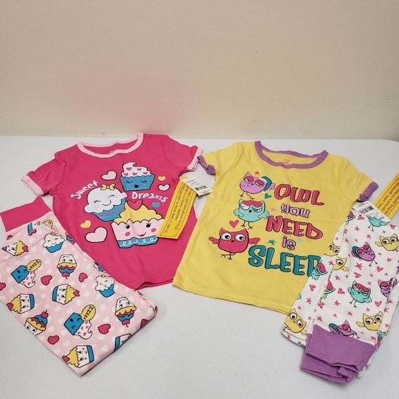 Girls 3T Owl and Cupcake 2 Piece Sleepwear PJs Lot - Picture 1 of 6
